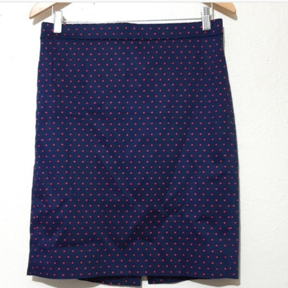 J Crew Navy Red Polka Dot Skirt Size 00